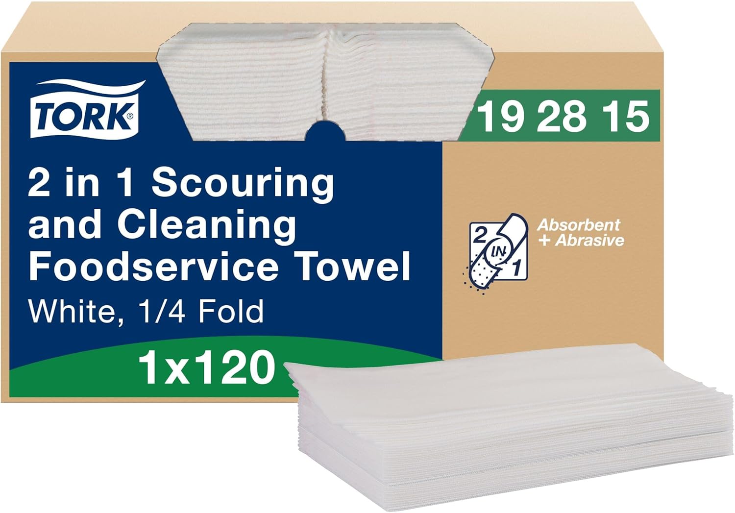 Tork 2-In-1 Scouring and Cleaning Towels White, Reusable and Ideal for Stainless Steel Surfaces 1 Pack x 120 Sheets (192815)