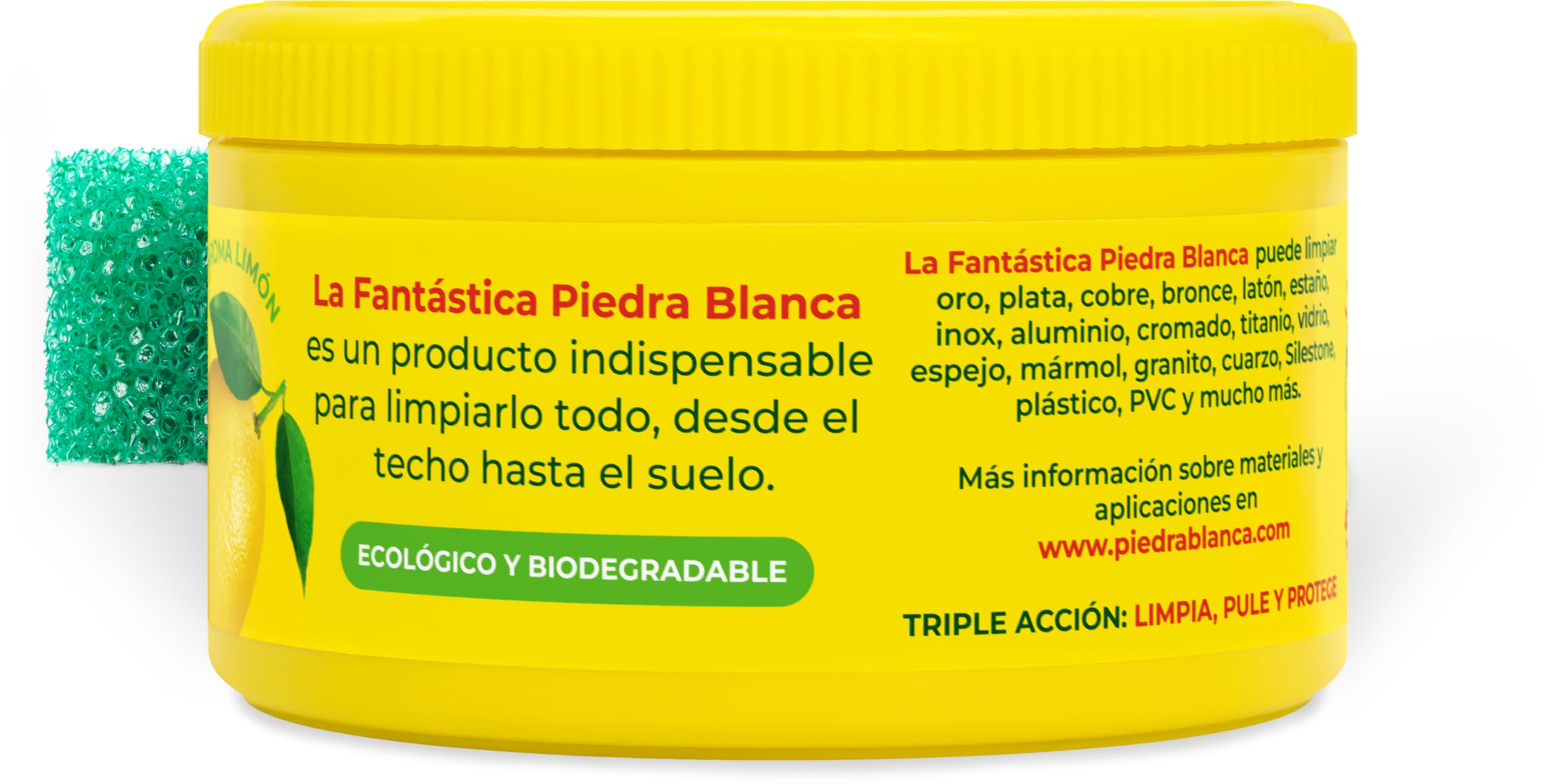 La Fantástica Piedra Blanca Original Pack 4x600g | Arcilla de Limpieza Multiusos, Fórmula Alemana, 4 Esponjas de Regalo