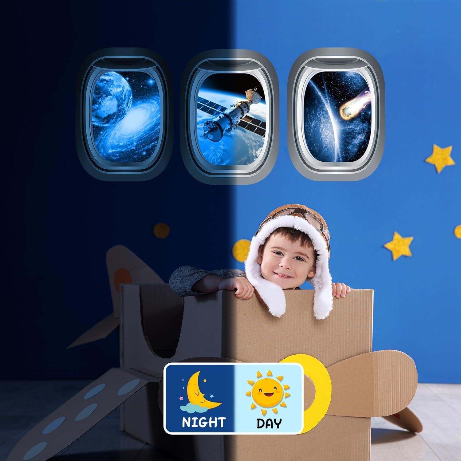 Quanhaigou Glow in The Dark 3D Space Wall Decals, Set of 3 Galaxy Window Stickers for Wall,Planet Themed Room Decor for Kids Boys