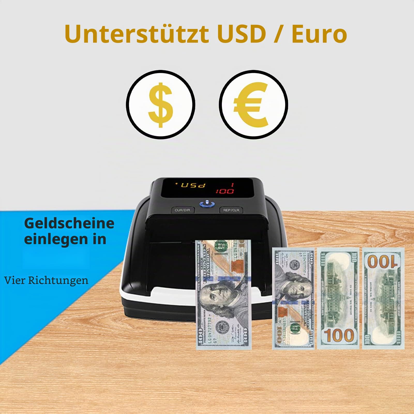 Mini Portable Geld Zähler Falschgeld Detektor Automatische Geld-Erkennung durch UV MG IR Bild Papierqualität für Euro Geeignet für Geschäfte Restaurants Hotel