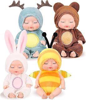 Babypuppe, 4 Stück Newborn Reborn Baby, Mini-Babypuppe, Baby Mini Puppen, Waschbares PVC-Material, Realistische Babypuppe, Weicher Körper, Puppenspielzeug für Mädchen, Kleinkinder, Kinder