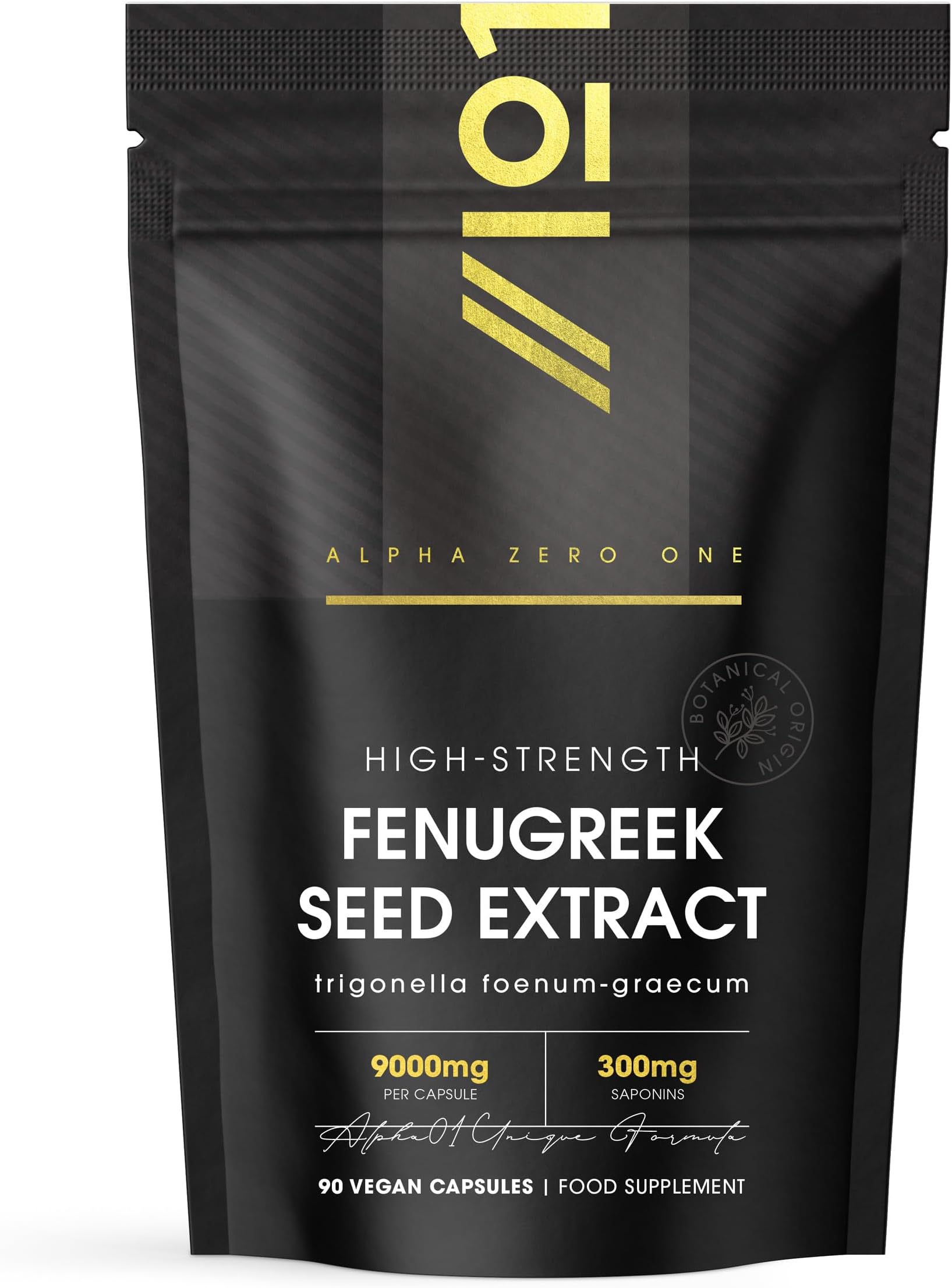 ALPHA01 Whole Fenugreek Seed Extract Capsules - 1200mg - Trigonella Foenum Graecum - Non-GMO, Gluten Free, 90 Vegan Caps