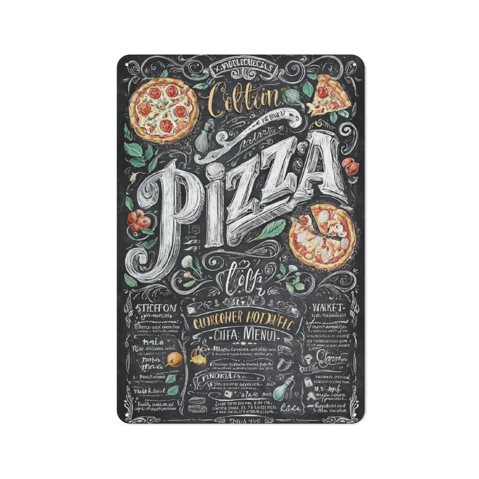 Junmoney Coltivin Pizza Menu Retro Metal Sign 30X20cm, Classic Pub Decor For Cafe, Pub, Workshop Or Home Bar, For Casual British Interiors