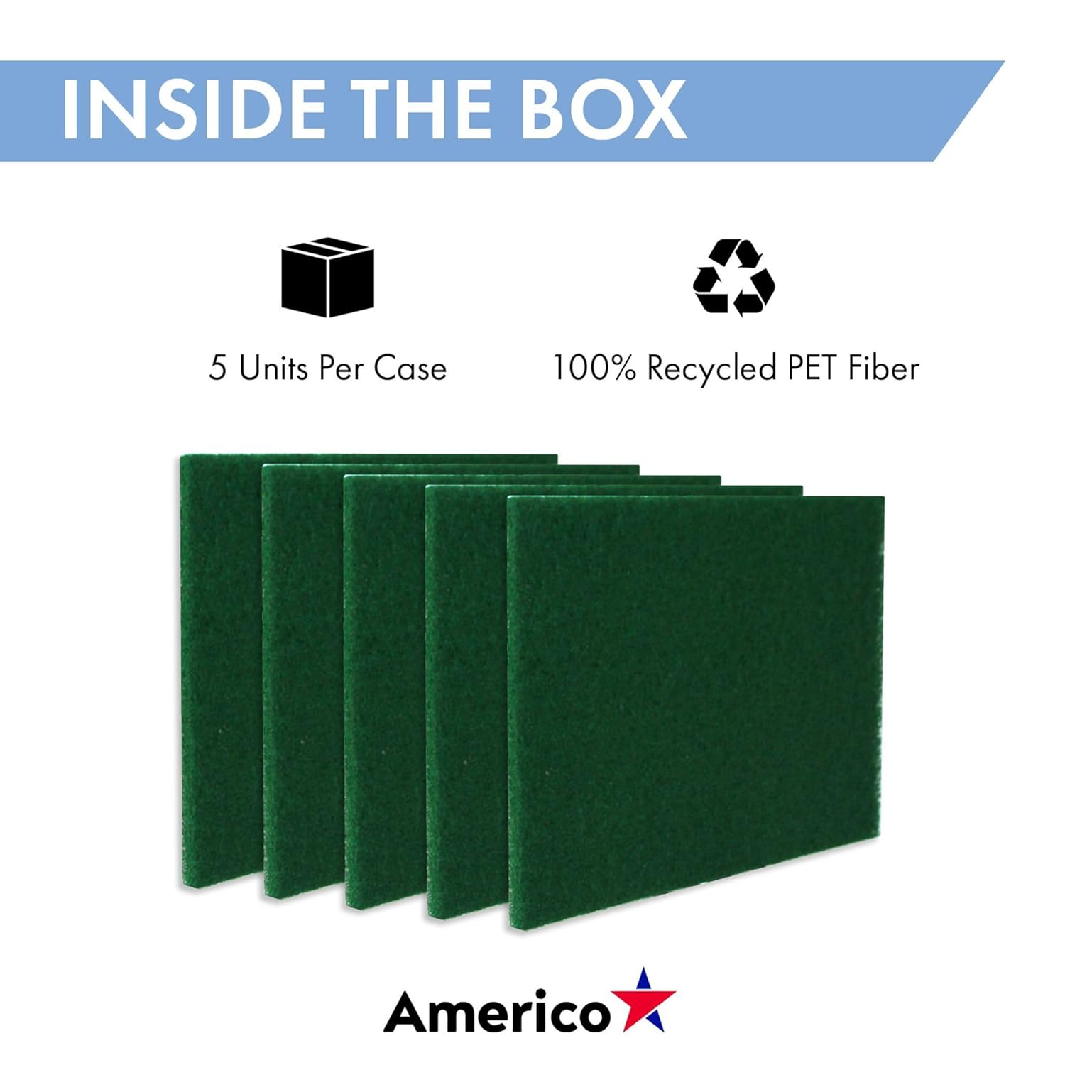 Americo Green Scrub Floor Pad, 14"x20", 5 Pads/Case, Cleaning Pad for Hard Surfaces, Made of 100% Recycled Content, USA Made