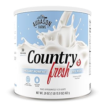 Country Fresh Instant Nonfat Dry Milk Powder, 39 Servings, 20 Year Shelf Life, Gluten Free - Canned Vitamin-Fortified Nonfat Milk Powder for Baking and Emergency Food Supplies