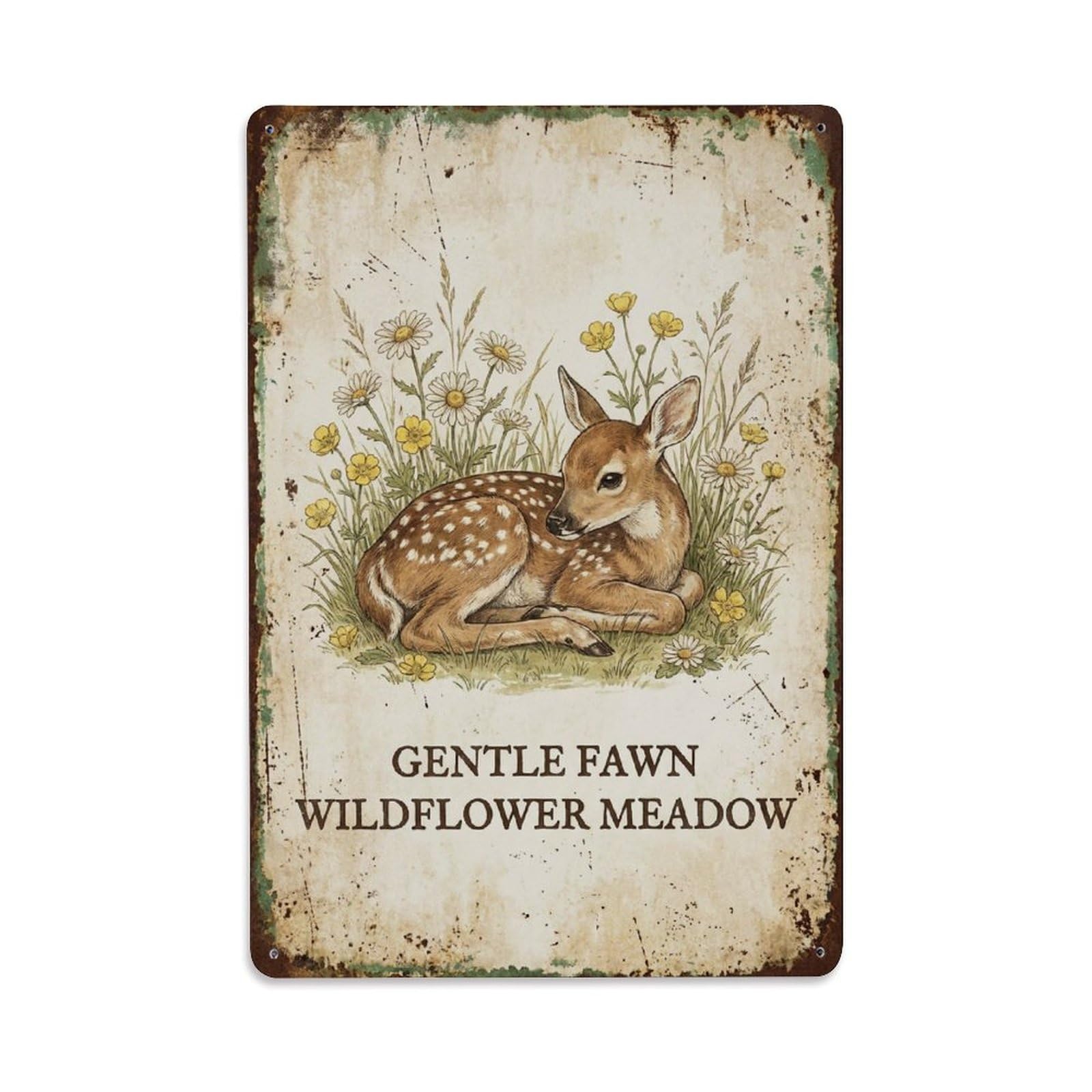 Gentle Fawn Wildflower Meadow Spring Metal Tin Sign