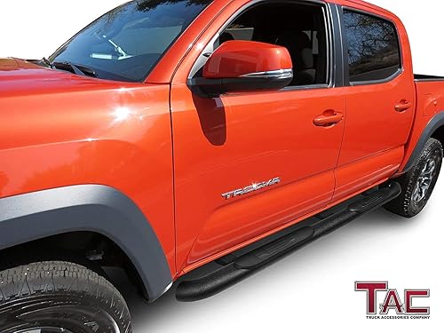 Miniatura 3 de TAC - Estribos laterales compatibles con Toyota Tacoma 2005-2023, camioneta de doble cabina de 4 pulgadas, textura ovalada de curvatura, barras