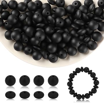 100Pcs 12mm Black Silicone Beads