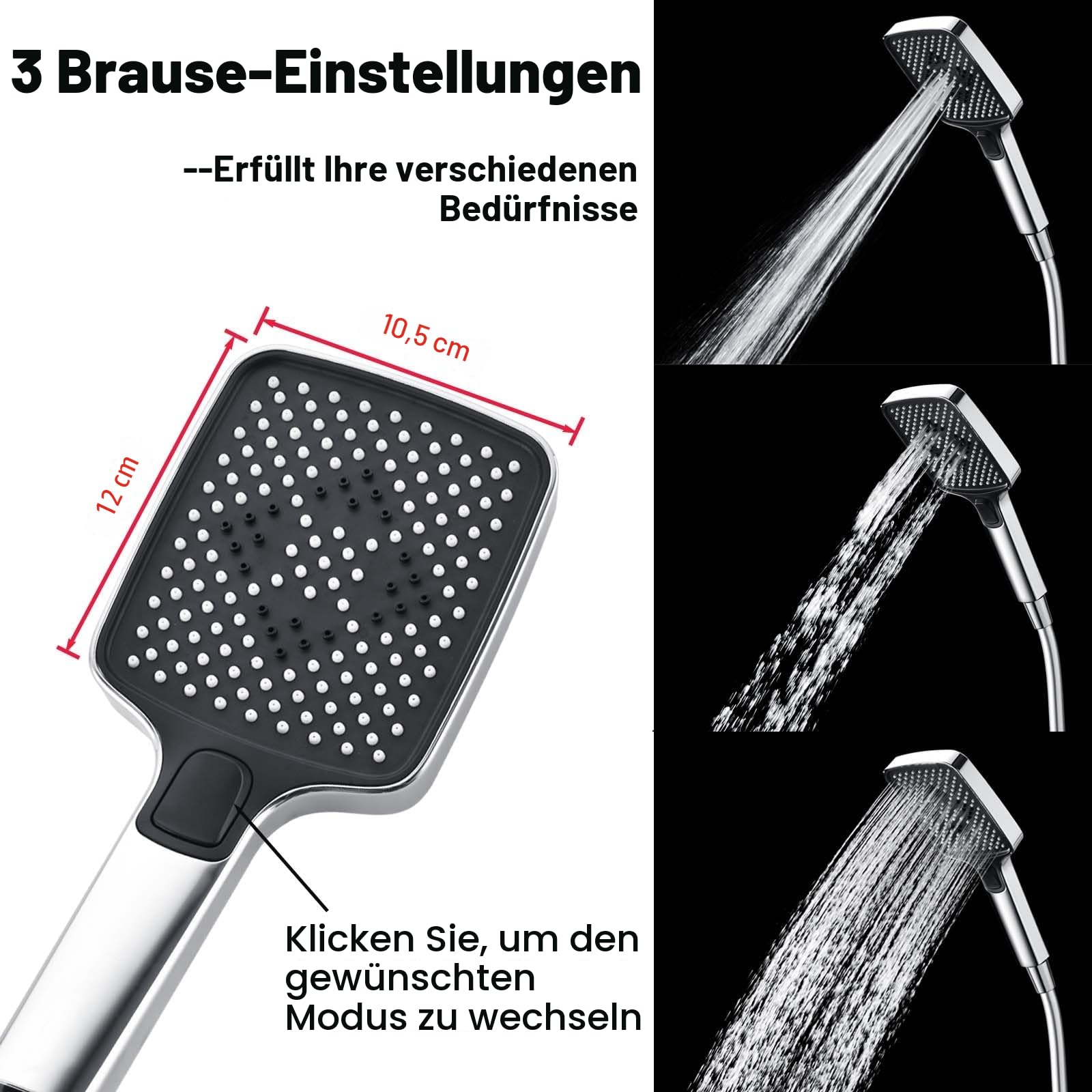 SonTiy Duschsystem Regendusche, Edelstahl Duschset ohne Armatur, Schwenkbare Quadratische Duschgarnitur mit Duschkopf Regendusche 20X30cm & 3 Strahlarten Handbrause, Messing Duschumsteller, Chrom