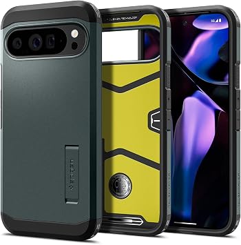 Spigen Tough Armor Designed for Pixel 9 Pro XL Case 2024 [Military-Grade Protection] [Kickstand] - Abyss Green