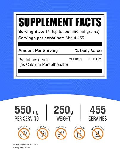 Miniatura 2 de BulkSupplements. com Vitamina B5 en polvo - como pantotenato de calcio, vitaminas B5 - Sin gluten, 500 mg de vitamina B5 ácido pantoténico por