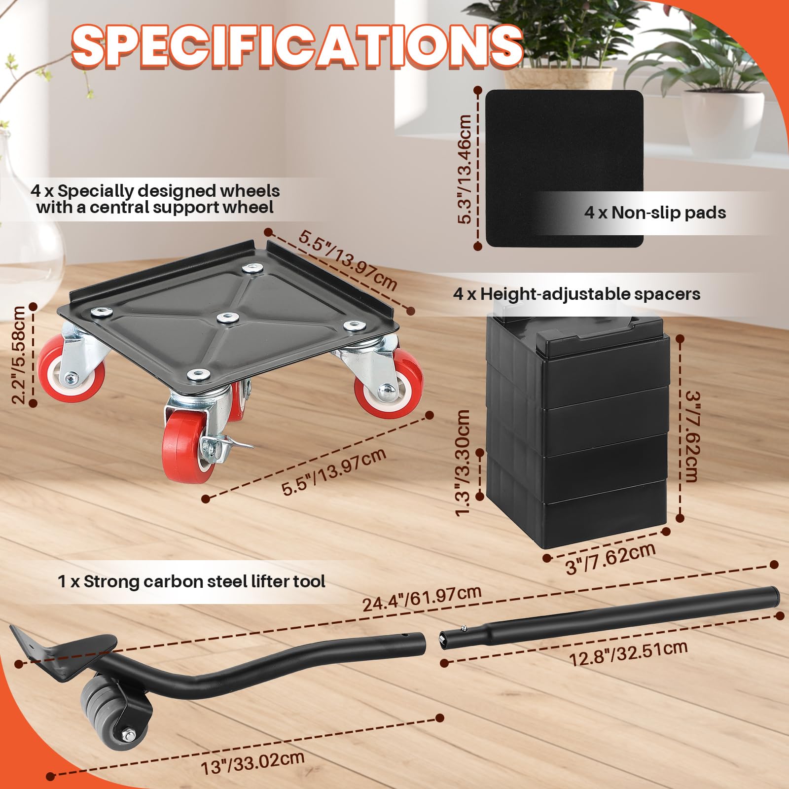 MAOPINER Carrello per mobili a 5 ruote, ruote girevoli e bloccabili a 360°, capacità di 799,7 kg, pannello in acciaio al carbonio con design antiscivolo per spostare grandi mobili ed elettrodomestici
