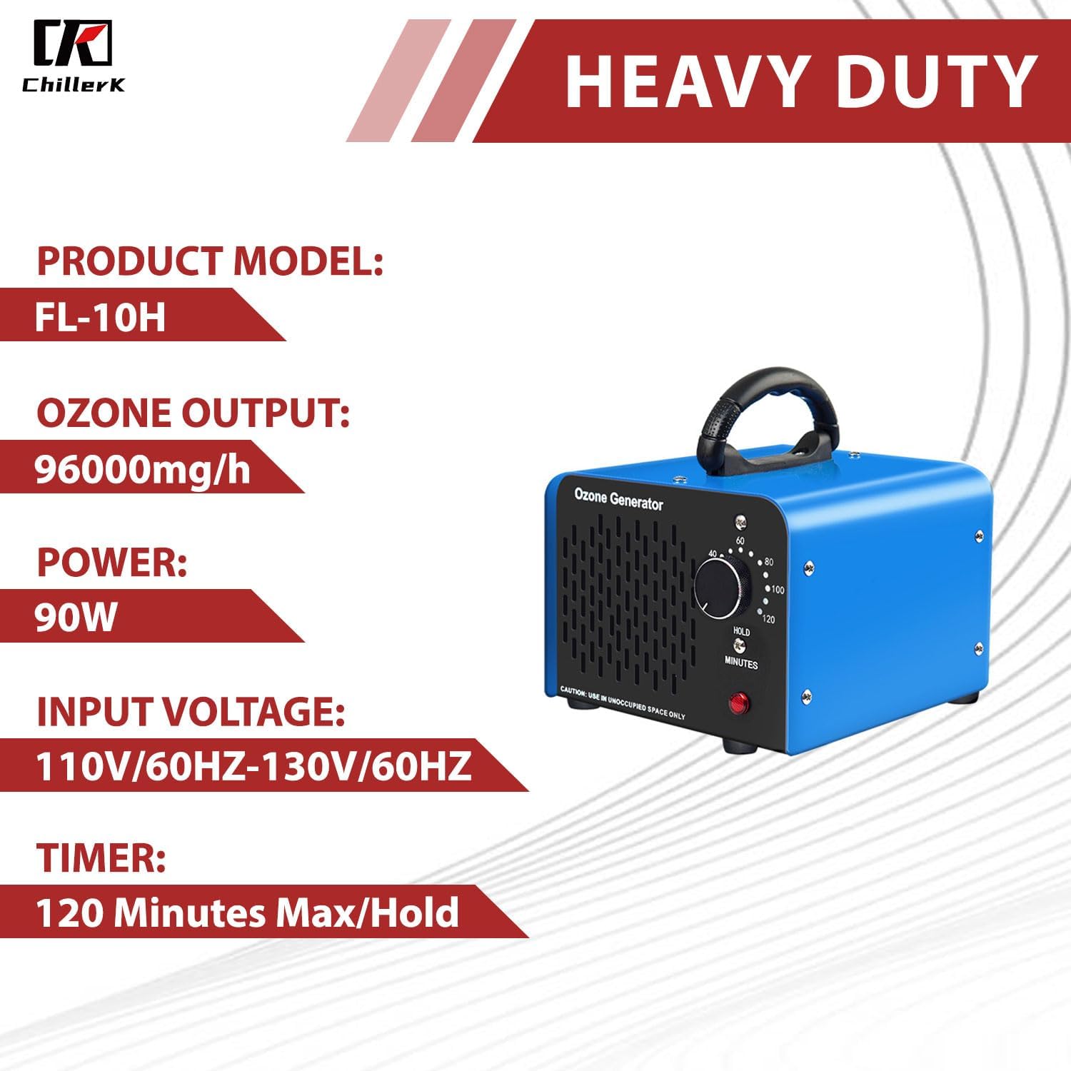 Ozone Generator 96,000mg, Commercial Ozone Machine Odor Removal, High Capacity O3 Ionizer Air Purifier Deodorizer, Portable Mini for Car, Home, Smoke, Pets, Industrial -Blue