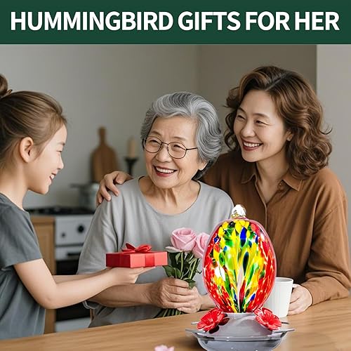 Miniatura 58 de Muse Garden - Comedero de vidrio soplado de 27 onzas para colibríes para exteriores; regalo p/mamá, mujeres, abuelos, decoración de jardín p/colgar