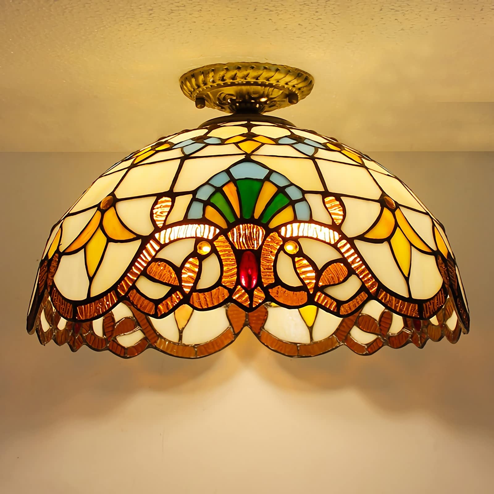 Plafonnier Tiffany 16 Pouces Lampe Semi-encastrée Vitrail Chambre Cuisine