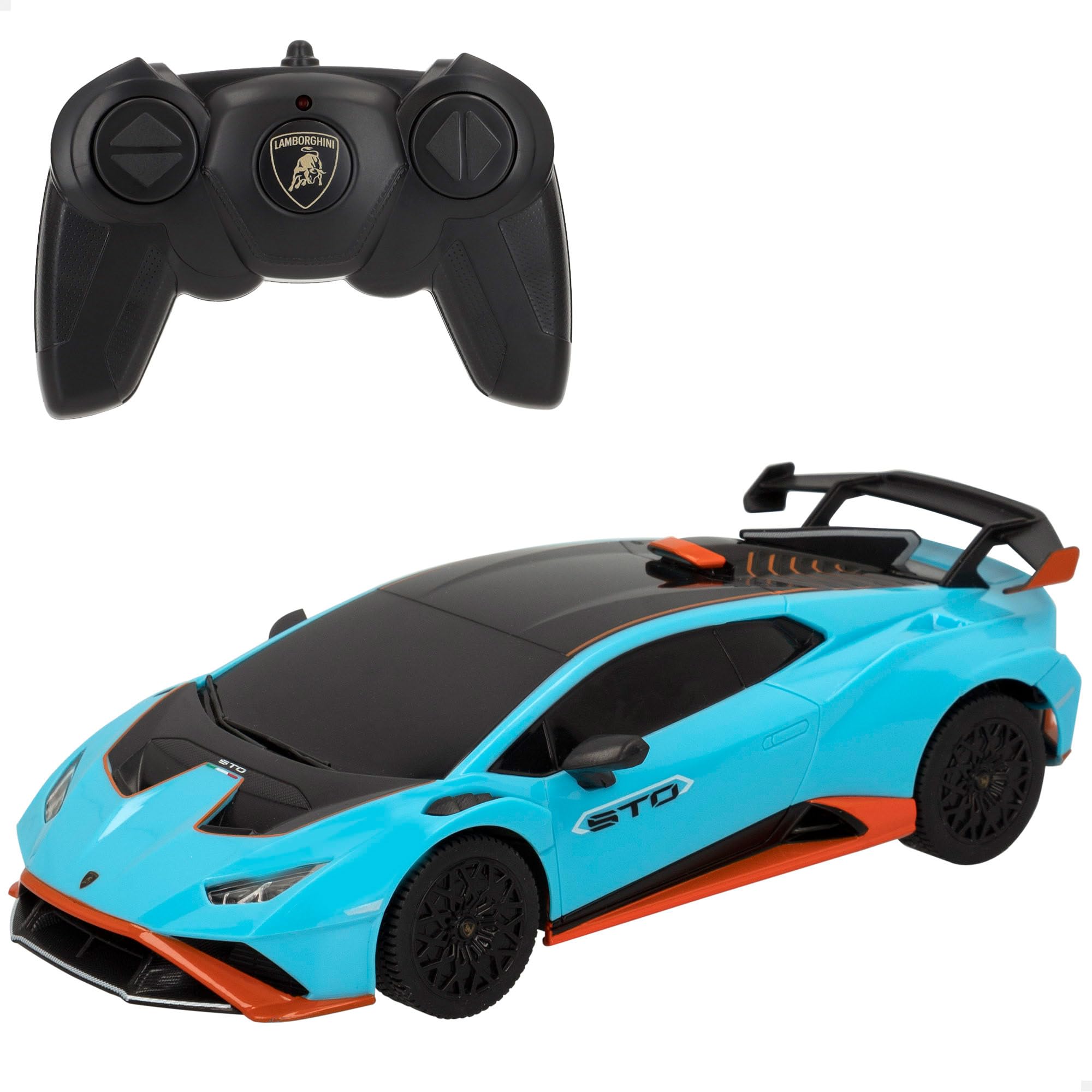 ColorBaby - Coche teledirigido Lamborghini Huracán STO, radiocontrol, Azul con Negro Escala 1:24, para niños y para Adultos, Juguetes para niños teledirigidos (46987)