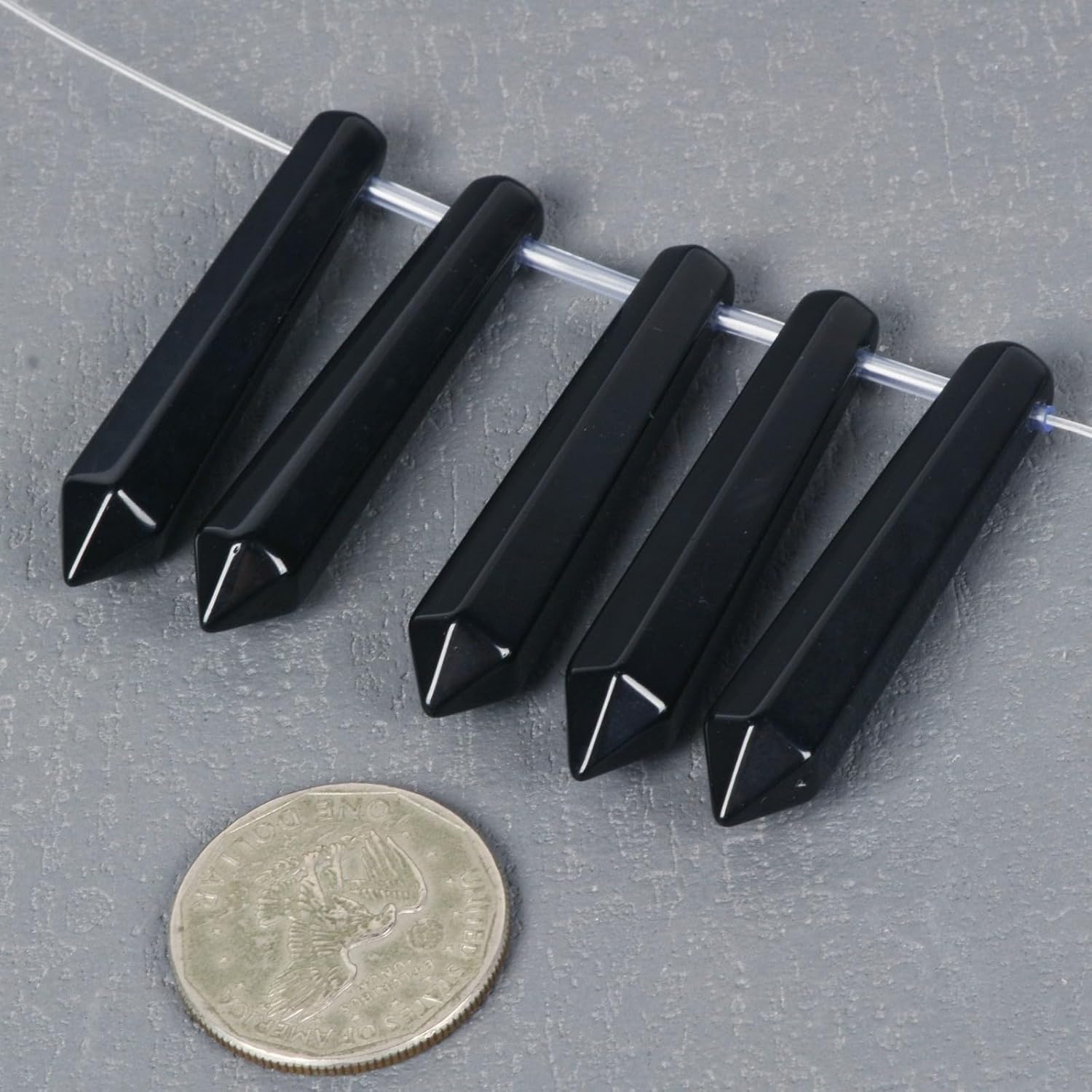 50mm Natural Black Obsidian Hexagonal Wand Jewelry Making Crystal Pointed Chakra Reiki Healing Beads 2mm Hole Drilled(Pack of 5) - Image 2