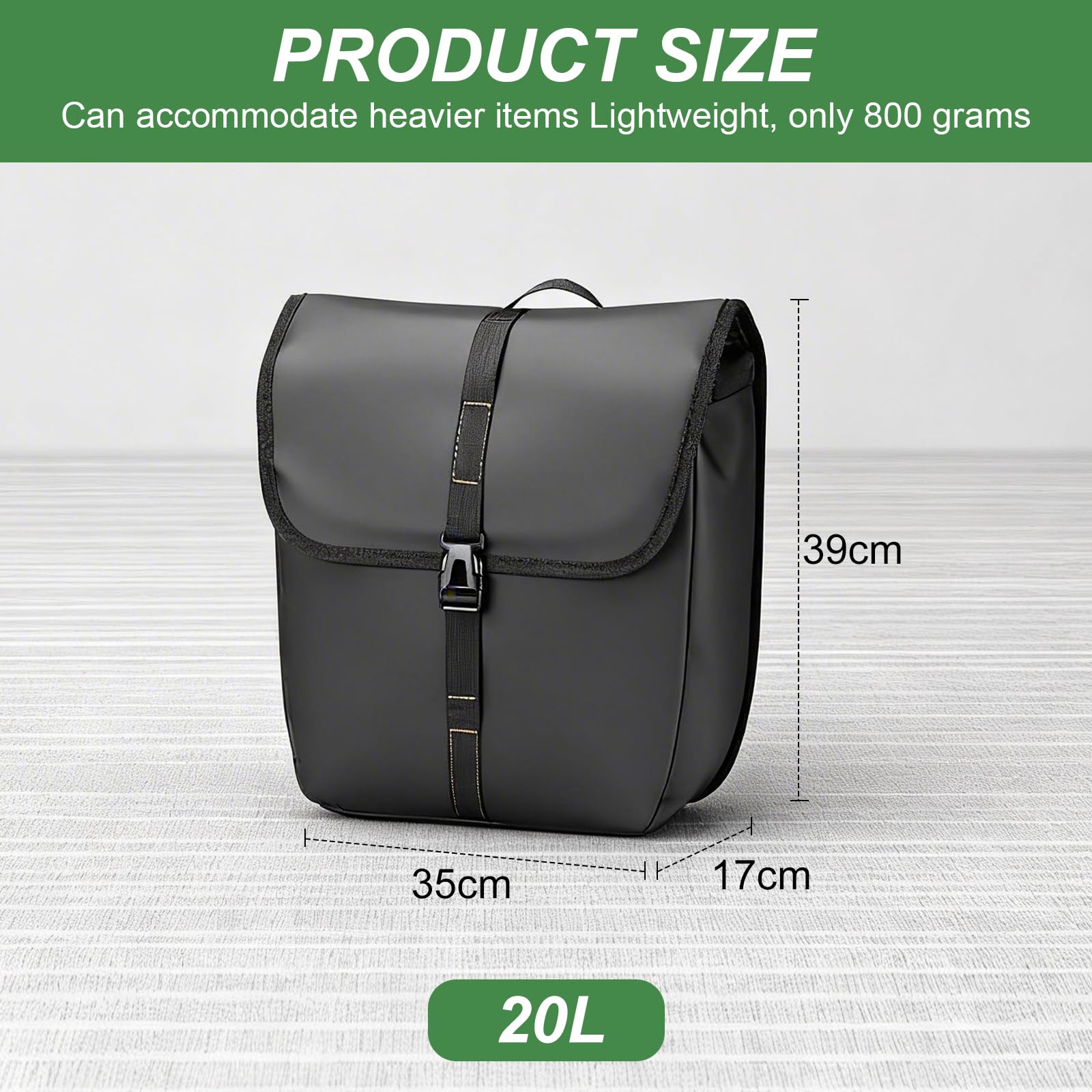 Fahrradtaschen für Gepäckträger 20L mit Tragegriff, 𝟔𝟎𝟎𝐃 Oxford-Gewebe 100% Wasserdicht Gepäckträgertasche, Fahrradtasche Gepäckträger Hinten für Fahrradpendler, Touren, Schwarz