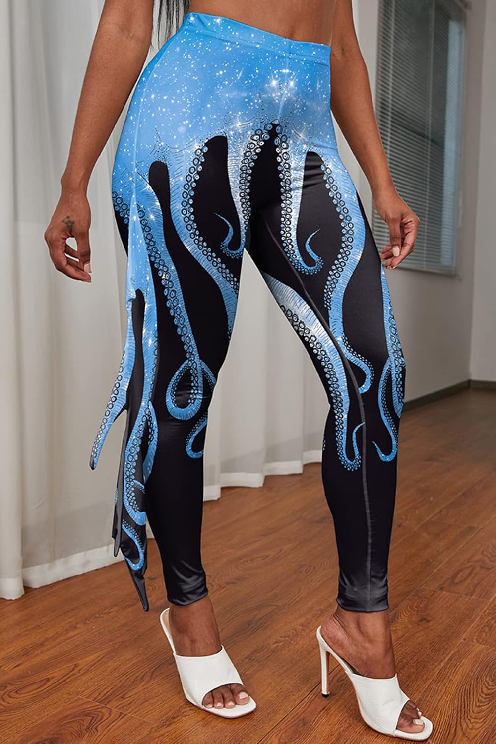 Mermaid Leggings for Women Fish Scale Leggings High Waisted Full Length Pants for Halloween Dance Party - Image 3