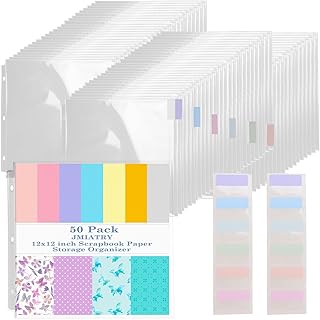 50pcs 12x12 Paper Storage Organizer Scrapbook Paper Organizer with Sticky Index Tabs 12x12 inches Plastic Cardstock Organizer for Vinyl Cardstock Files Scrapbook Paper Storage