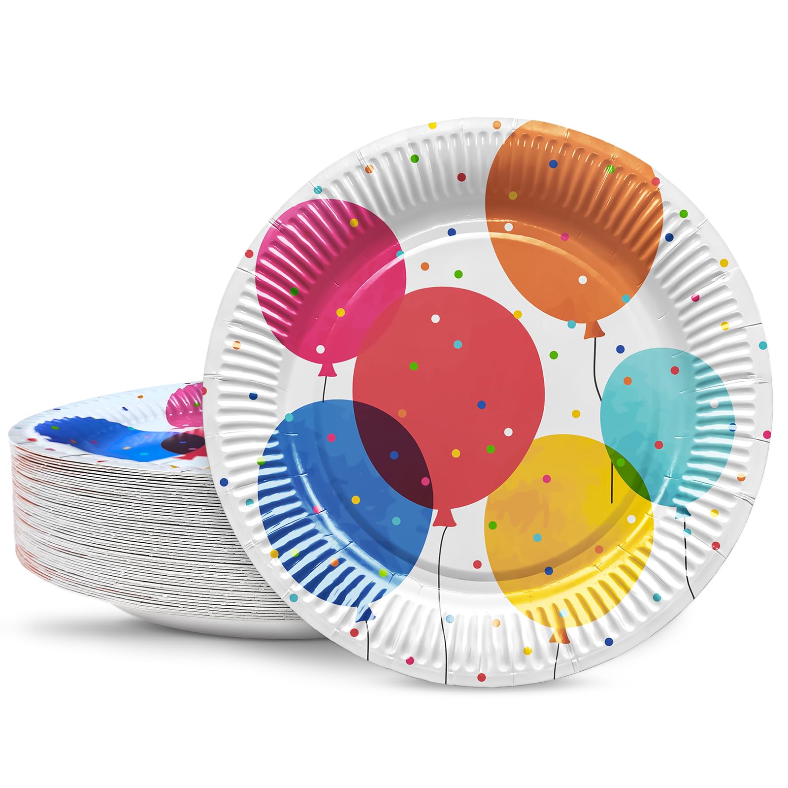 BFB 50 Balloon Party Dessert Plates Set 18cm Disposable Paper Plates for Happy Birthday, Children's Party, Back to School