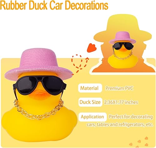 Miniatura 5 de Adornos de pato de goma para tablero de automóvil, decoración de tablero de automóvil, accesorios de decoración con mini sombrero, collar de anillo