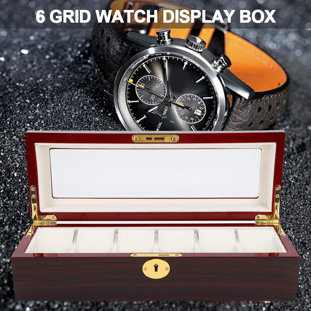 Scatola Porta Orologi con Chiave, Vetrina in Legno a 6 Griglie per Collezionisti, Organizzatore Sicuro per Orologi di Lusso, Protezione Durevole per Orologi, Ideale per