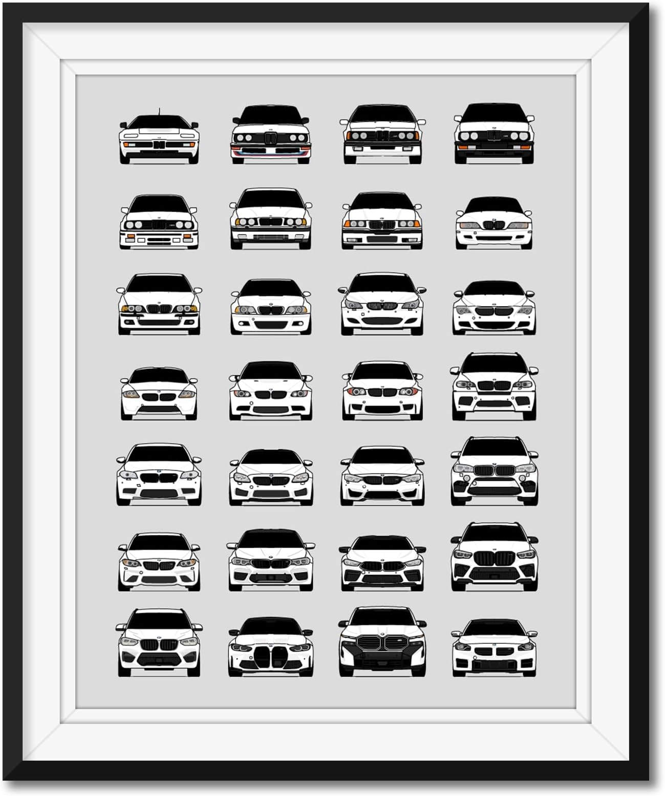 Handmade Poster compatible with BMW M Car Poster Print Wall Art Dรฉcor of all BMW M Power Cars M3, M4, M5, M2, M6, M1 and more - White, 8x10" Satin Print (Unframed)- Gift