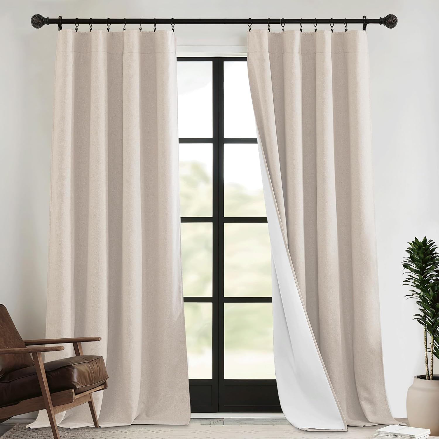 RYB HOME 4 in 1 Set Dust Filter - Soundproof - Blackout - Insulating, Energy Efficiency Linen Curtains for Kids Bedroom Living Room Divider Apartment Hotel Office Theatre, Taupe, W 52 x L 108, 2 Pcs Linen Taupe 52"W x 108"L (Pack of 2)