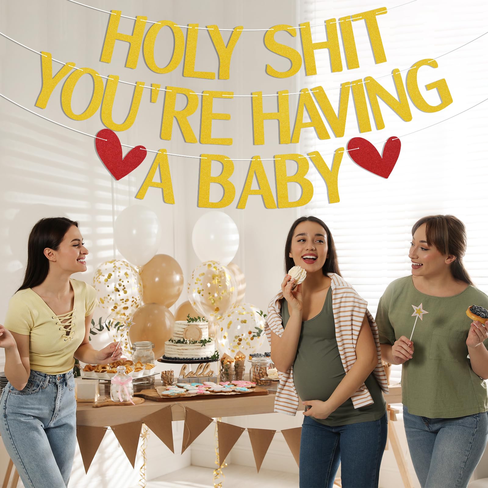 Holy Shit You're Have a Baby Banner - Divertidas decoraciones de embarazo, decoraciones de fiesta de baby shower, pancarta de bienvenida para bebé, felicitaciones, decoraciones de fiesta de bebé,