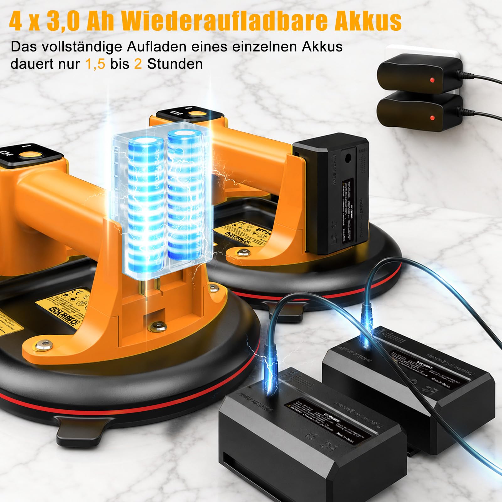 2er-Set Elektrische Akku-Vakuum-Saugheber 320KG mit 4 x 3,0Ah-Akkus