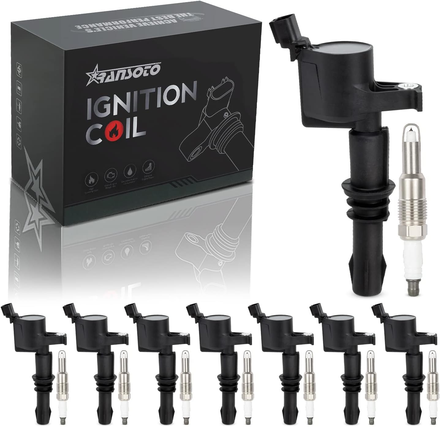 RANSOTO DG511 Ignition Coil Pack with Spark Plug SP546 SP515 Compatible with 5.4L Ford Expedition F-150 F-250 F-350 Super Duty Lincoln Navigator Mark LT
