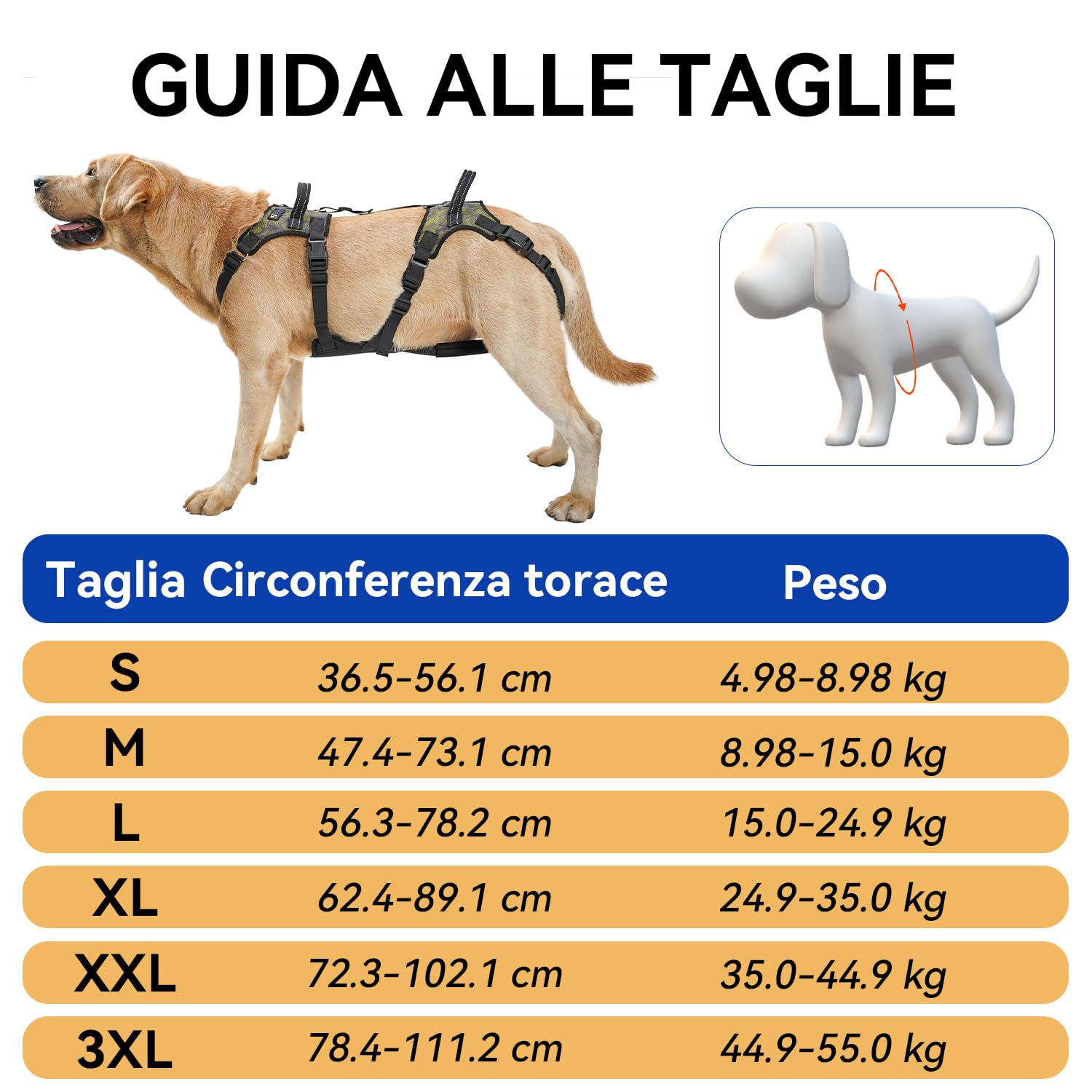 COODEO Imbracatura per sollevamento cani anziani, supporto completo con tracolla regolabile, aiuto per cani con zampe posteriori deboli, artrite, displasia dell'anca e recupero post operatorio (2XL)