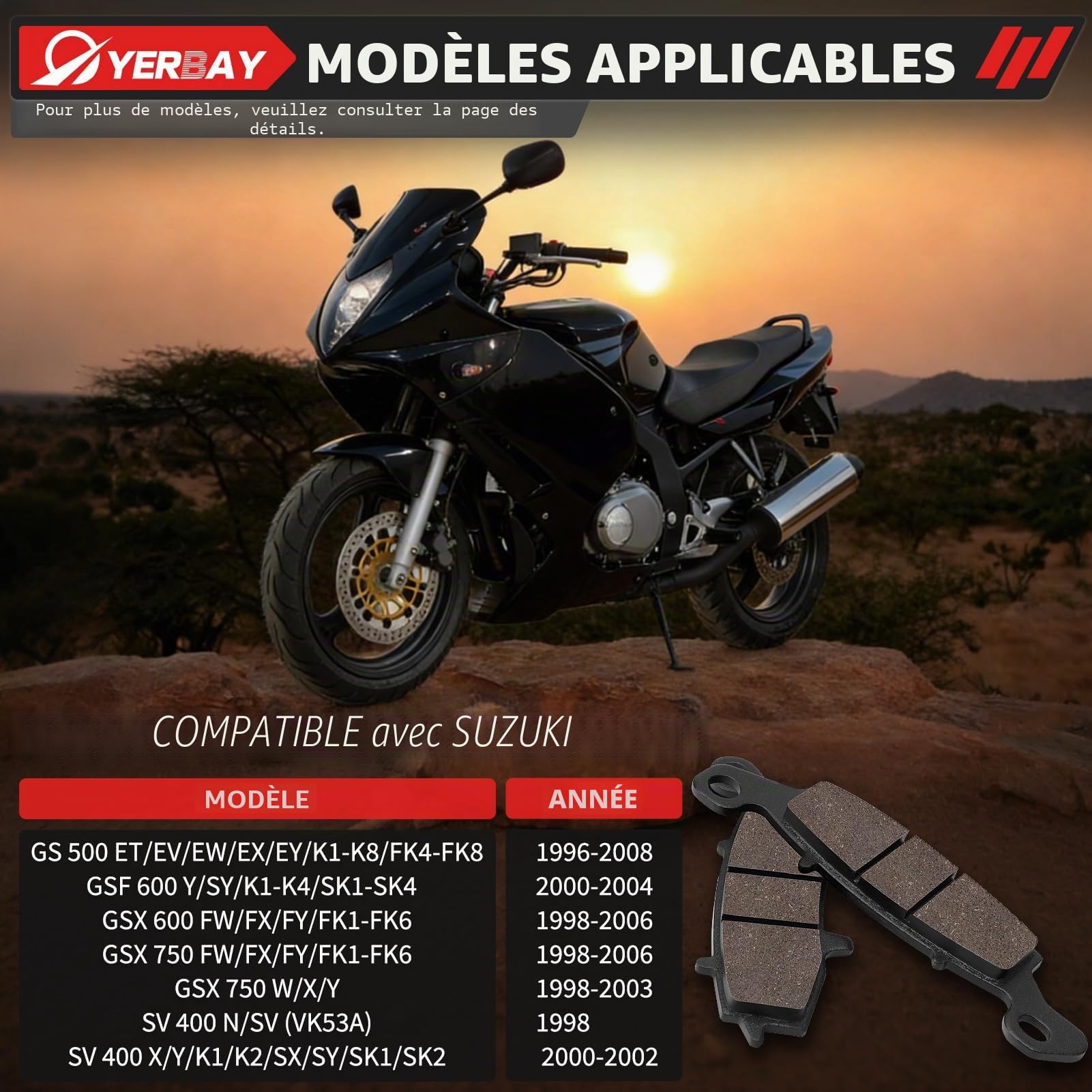 Plaquettes de Frein Avant/Arrière kit pour Suzuki GS 500 (E/K/FK) 1996-2008