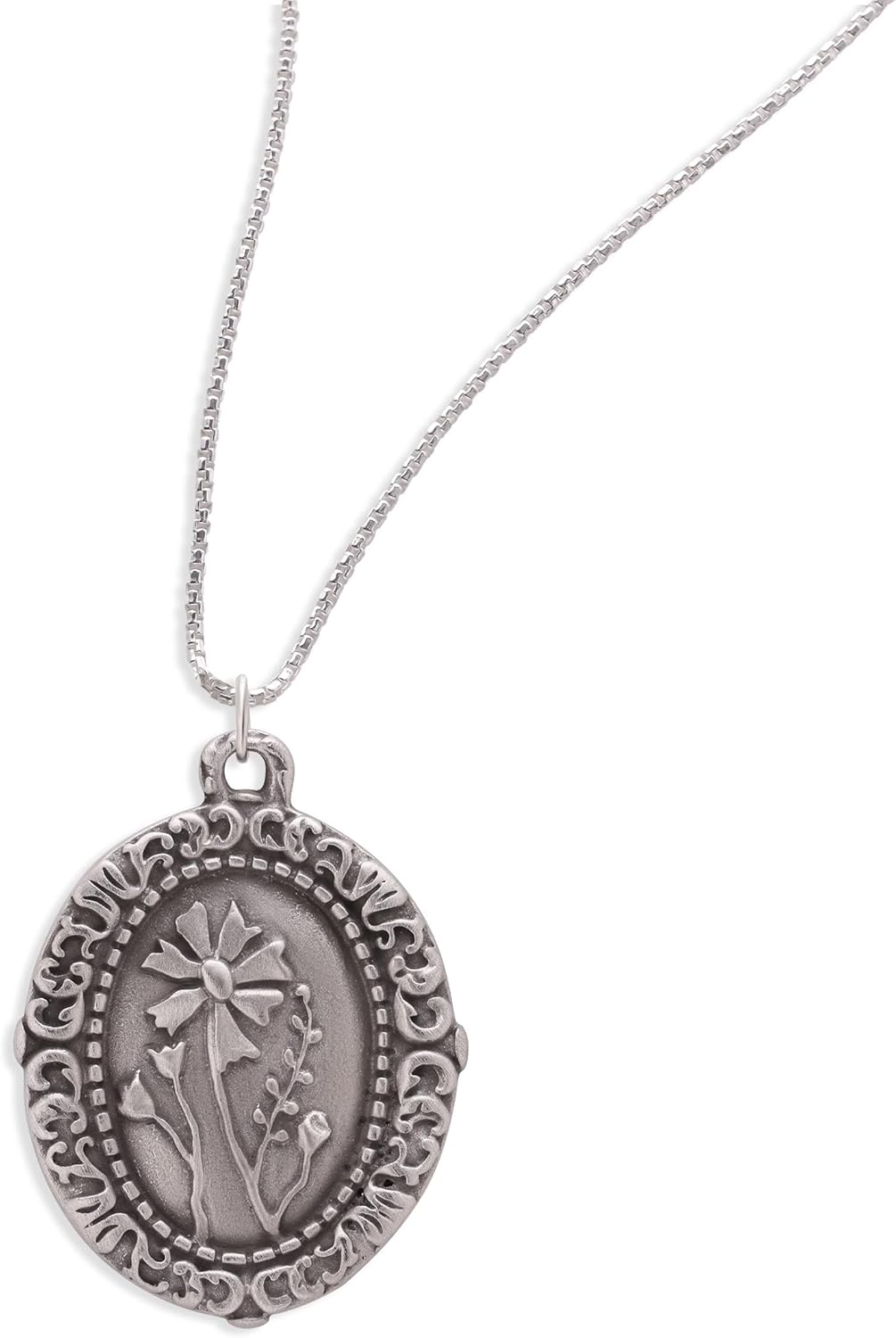 LISA LEONARD DESIGNS Pewter Vintage Cameo Necklace Embossed Floral Design Necklace Classic Cameo Pewter Jewelry Artisan-crafted Pendant