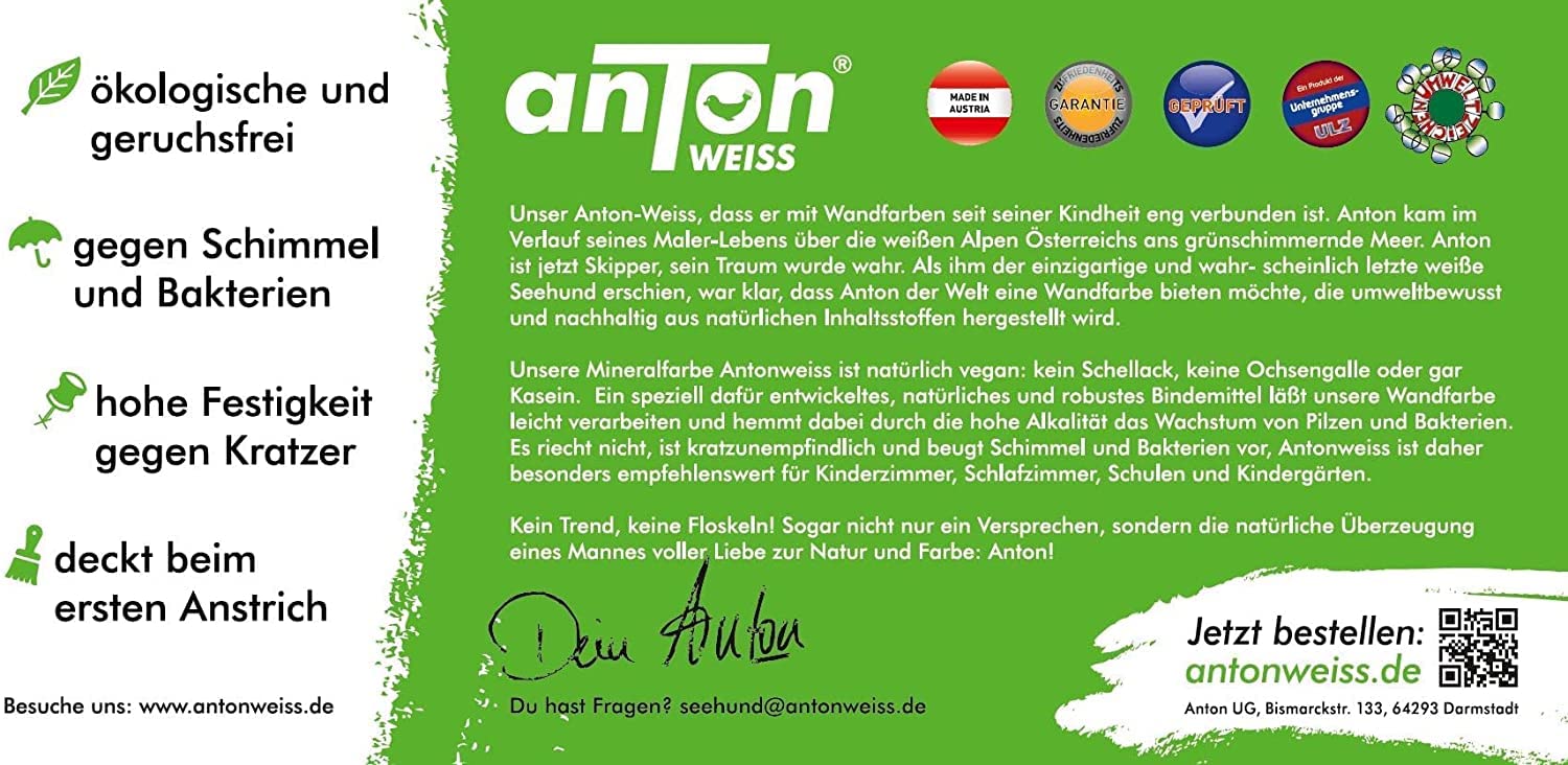 Anton Weiss® Mineral Wandfarbe der Spitzenqualität weiss (10 Liters)
