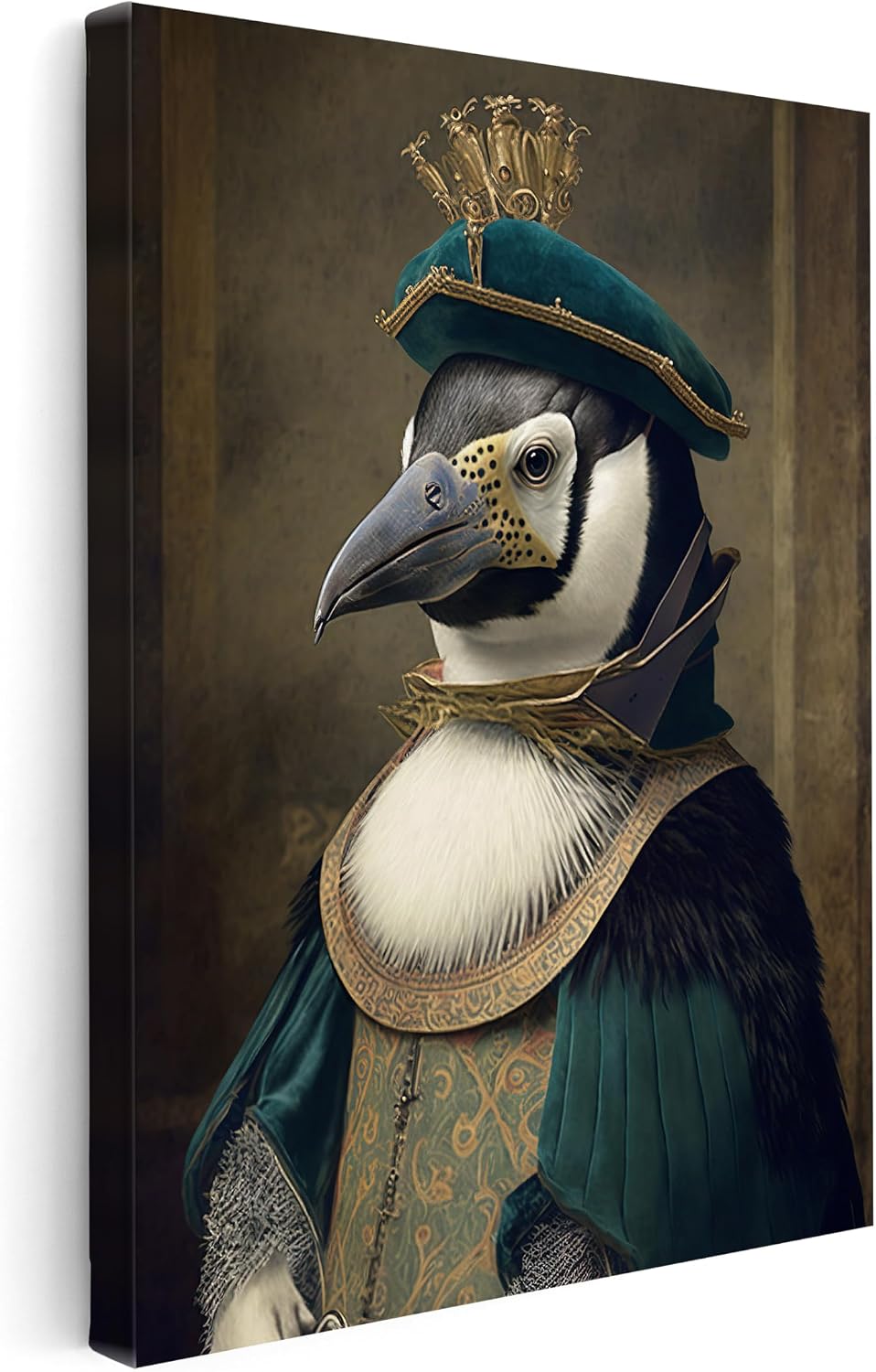 Poster Master Aristocratic Penguin Canvas - Renaissance Print - Penguin Art - Gift for Men, Women & Animal Lover - Funny Decor for Living Room or Kid's Room - 8x10 STRETCHED Canvas