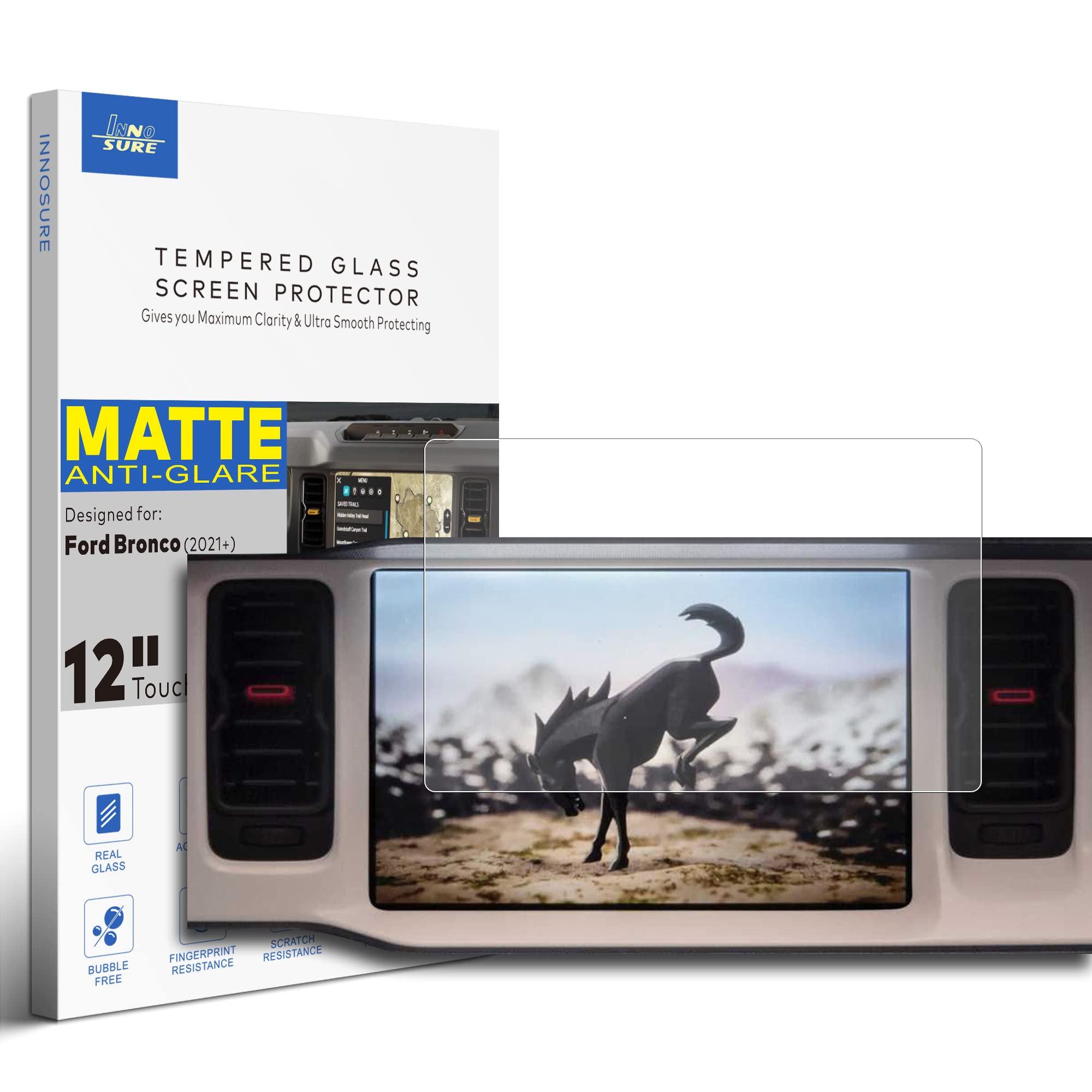 INNOSURE [Anti Glare] Premium Tempered Glass Screen Protector for 2021 2022 2023 2024 2025 Ford Bronco 12 Inch Touchscreen Infotainment Accessories [9H] [Anti Fingerprint] (Matte)