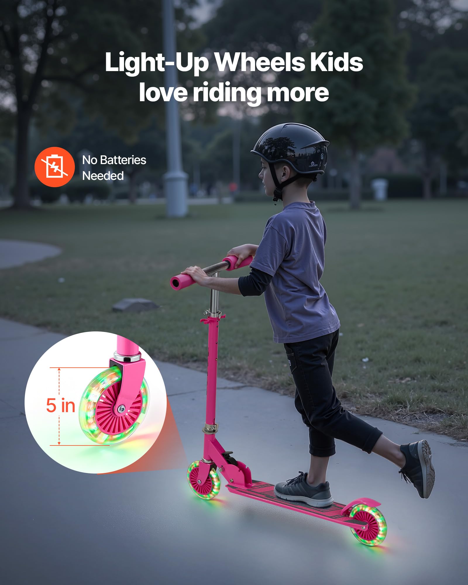 VEVOR Trottinette pour Enfants à partir de 3 Ans, patinette à 2 Roues Lumineuses, Guidon réglable en Hauteur, Large Plateau antidérapant, Cadre léger et Pliable pour garçons et Filles à 50 kg, Rose