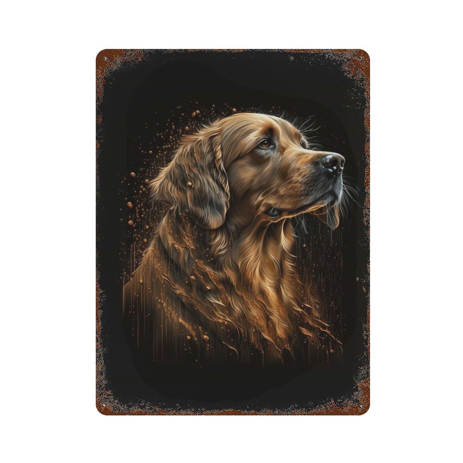 Golden Retriever Rusty Metal Tin Sign 15.7"x11.8", Farmhouse Wall Decor for Farmhouse, Kitchen And Entryway Decor