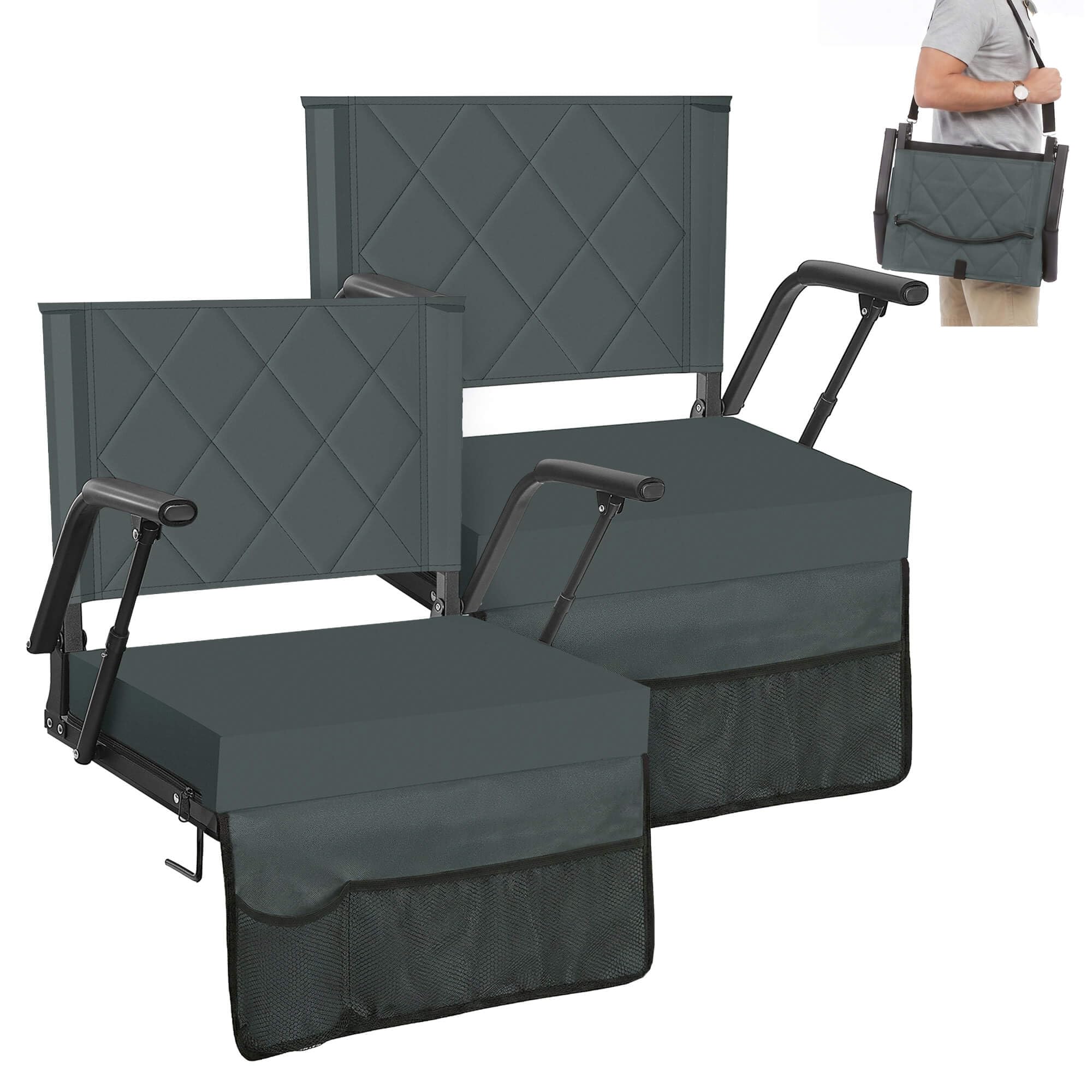 Sheenive Portable Bleacher Seat, Folding Stadium Seats with Back Support