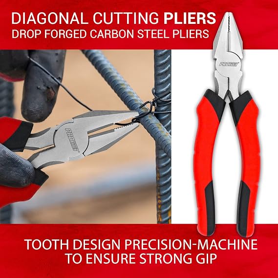 PROMAKER Plier Set, Pliers Tool Set, Forged Carbon Steel For Durability, Bi-material For An Anti-slip And Comfort, 8'' Long Nose Pliers, 7'' Diagonal Cutting Pliers, 8'' Linesman Pliers