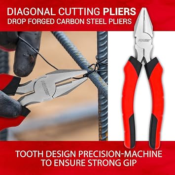 PROMAKER Plier Set, Pliers Tool Set, Forged Carbon Steel For Durability, Bi-material For An Anti-slip And Comfort, 8'' Long Nose Pliers, 7'' Diagonal Cutting Pliers, 8'' Linesman Pliers