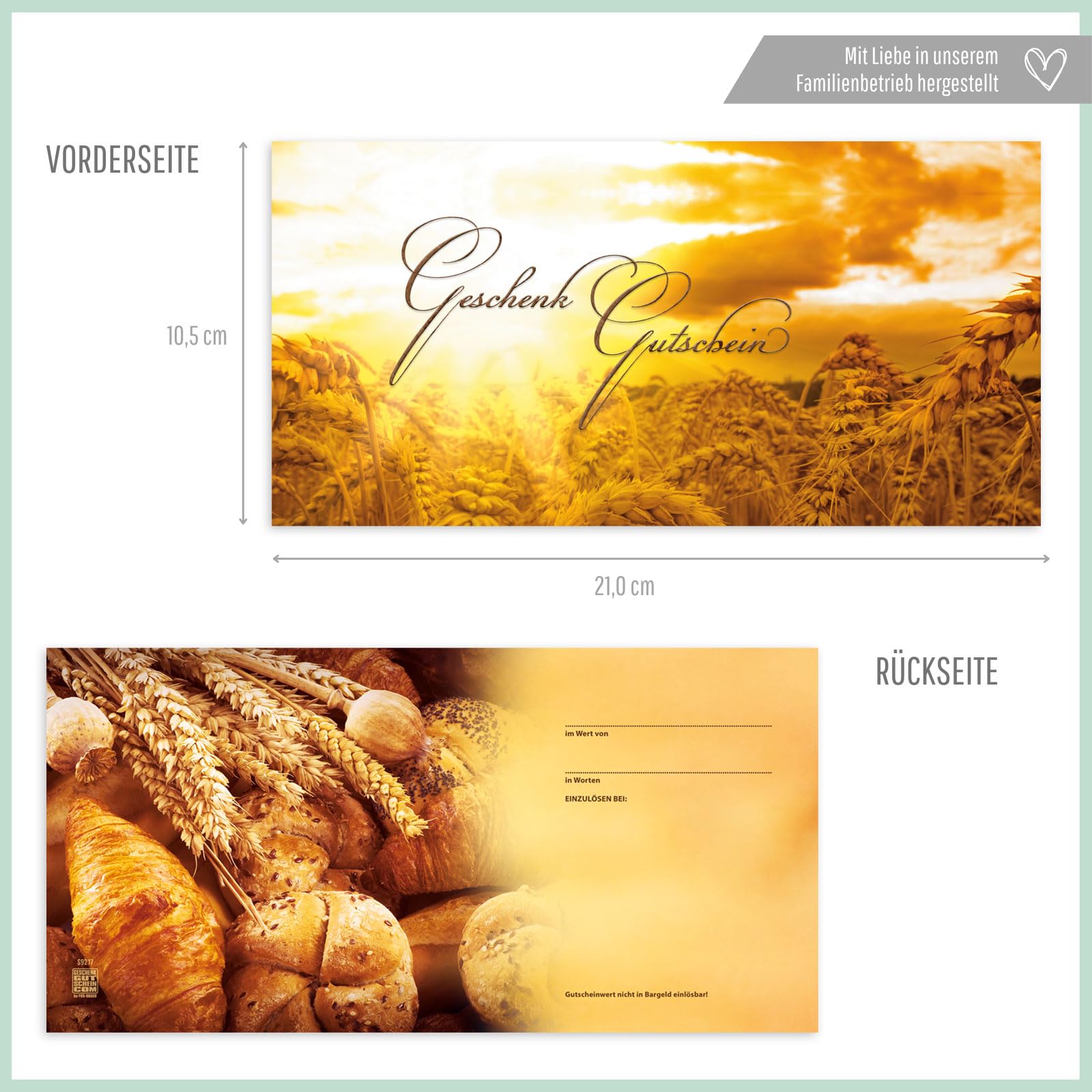 Gutschein-Set - 100x Gutscheine mit Umschlag für Konditorei Bäckerei, blanko zum selber Ausfüllen