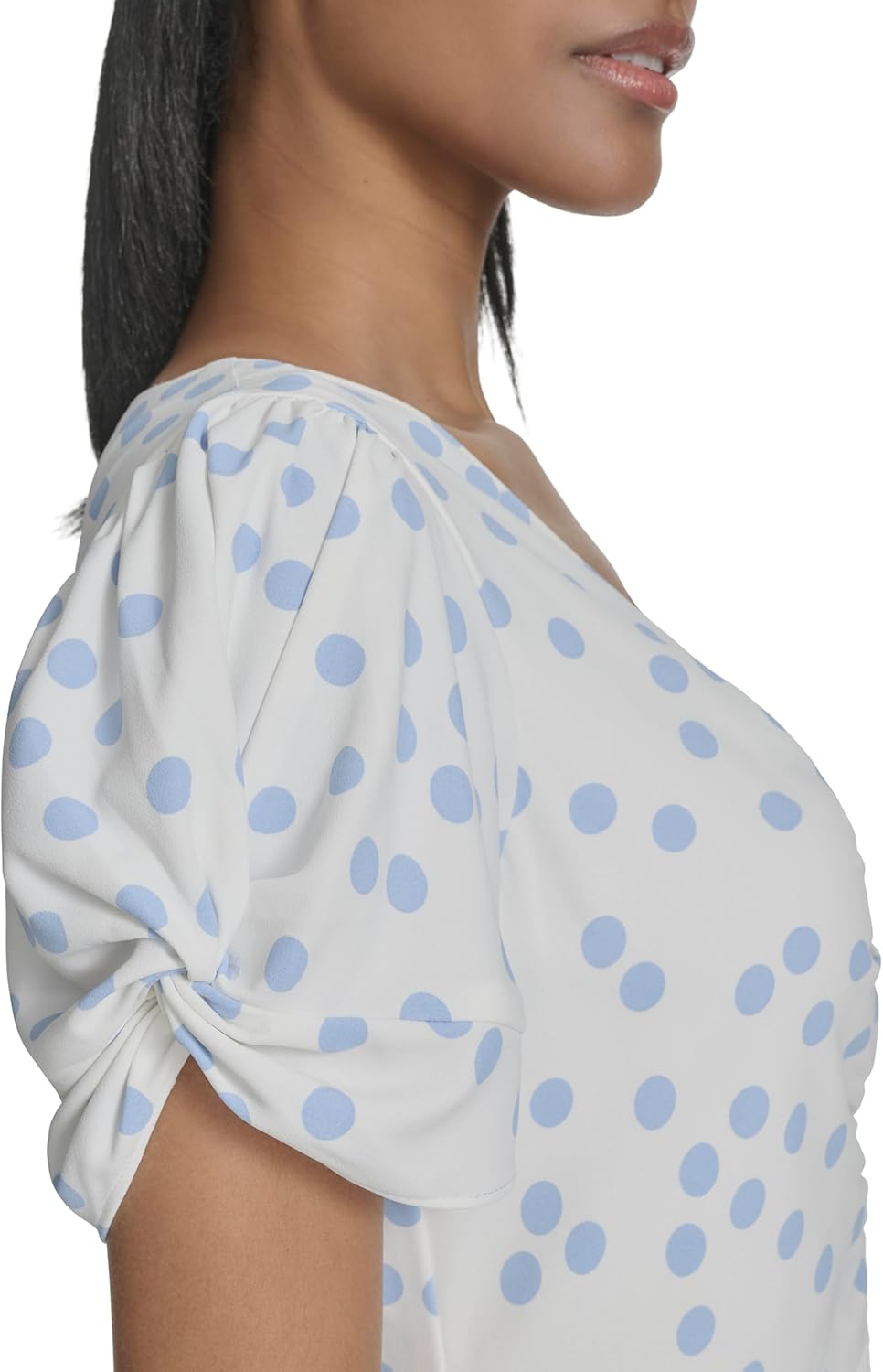 Halston Women's Short Sleeve Center Ruched Printed Dress