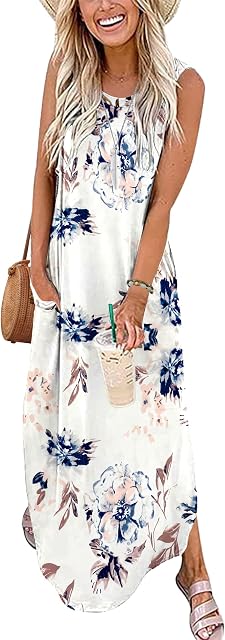 WNEEDU Maxi Robes 2026 Robe sans manches d'été Casual Couvrez les robes longues de sundish avec des poches pour femme