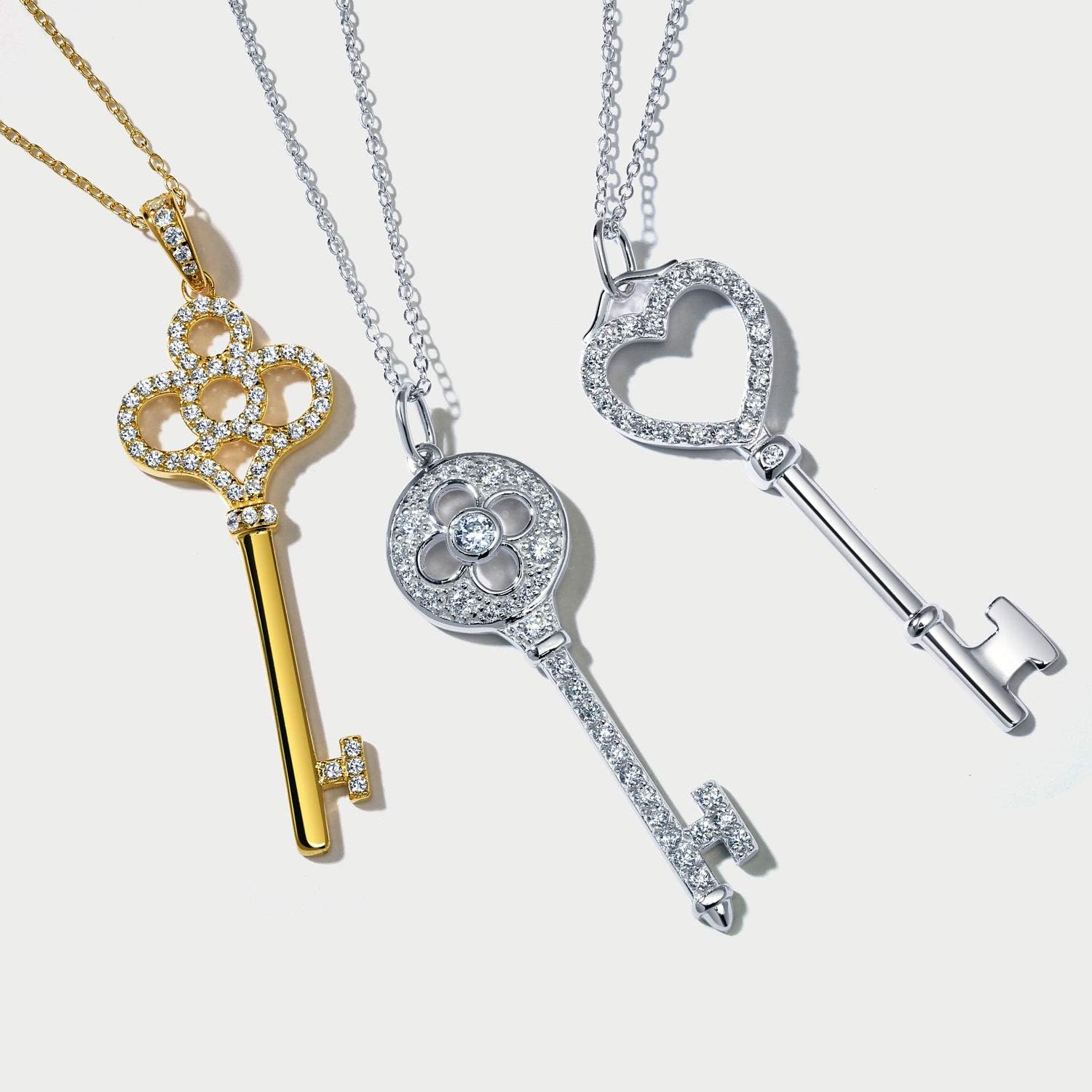 Bling Jewelry Romantic Key to Her Heart Vintage Style Clover Key Pendant Necklace for Women Pave Cubic Zirconia CZ 14K Gold Plated .925 Sterling Silver - Image 5