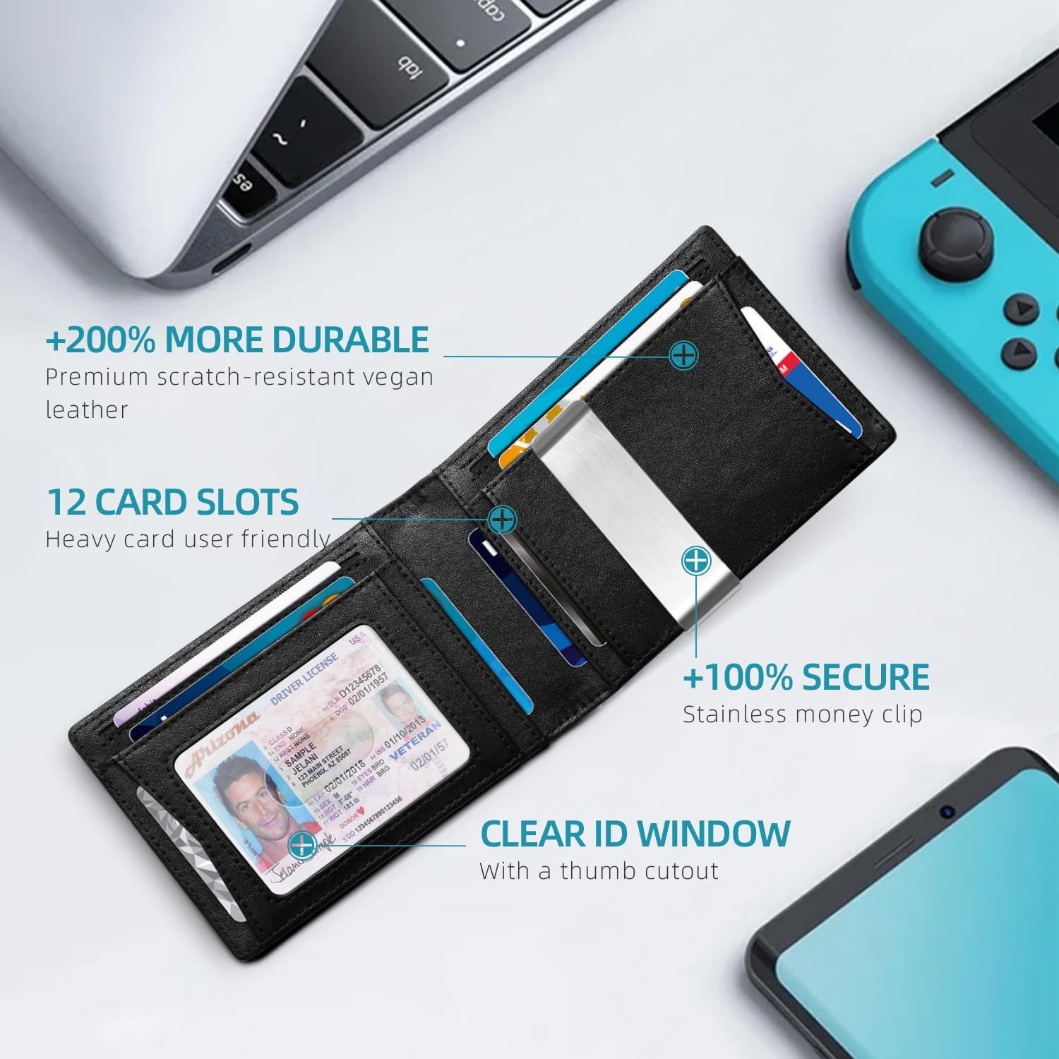 Zitahli Money Clip Wallets for Men,Slim Bifold Wallet 10-12 Cards, Mens Leather Wallet with ID Window,RFID Blocking Thin Minimalist Credit Card Holder,Gifts for Him - Image 2