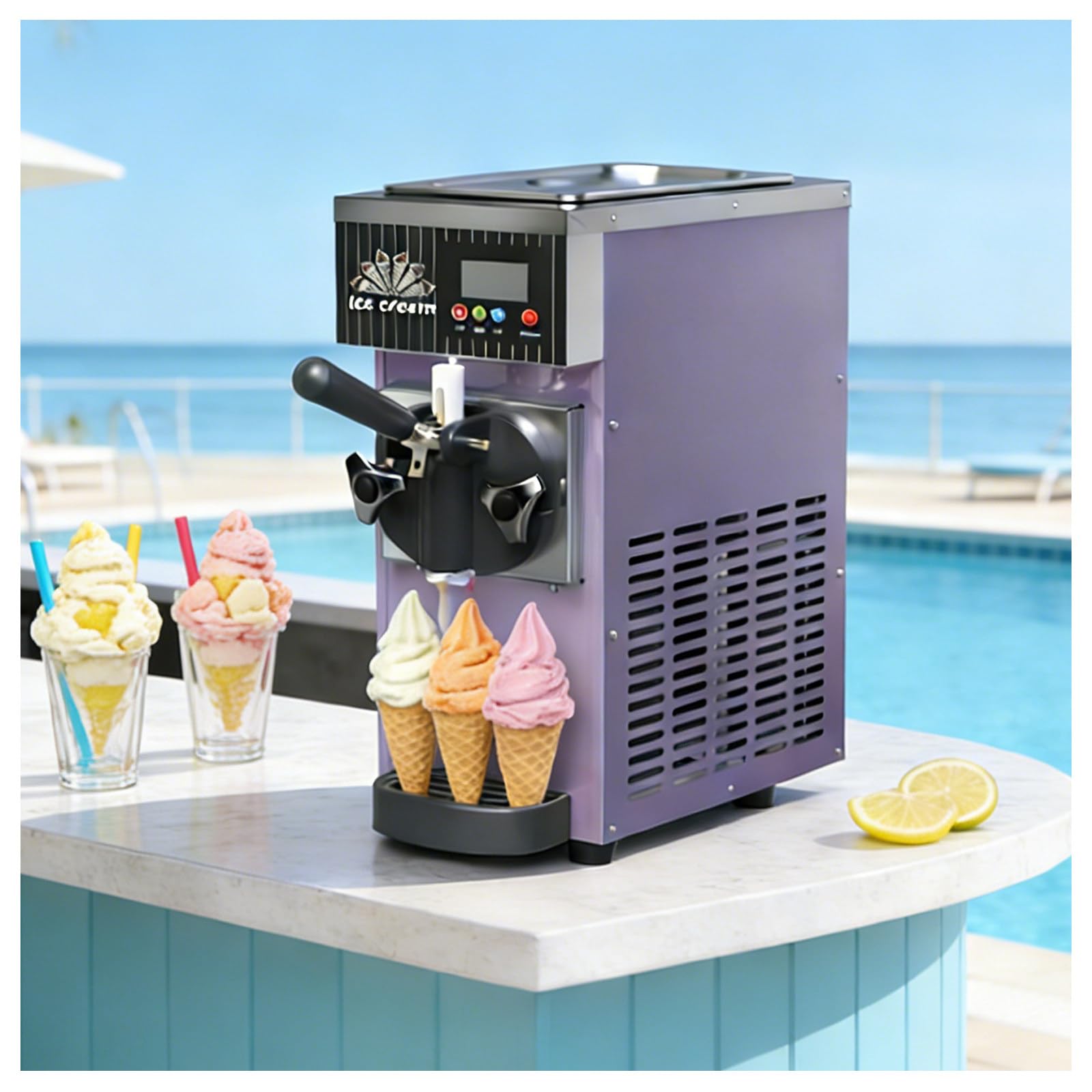 Máquina de helado de servicio suave, máquina comercial de 450 W, 55-65 porciones por hora, fácil limpieza con un solo clic, ideal para restaurantes, tiendas de aperitivos y bares