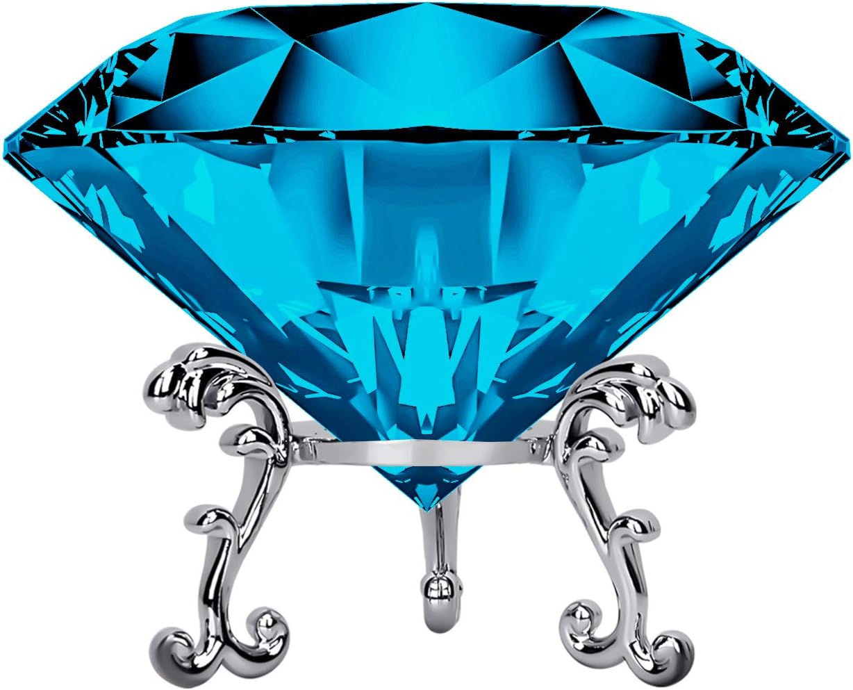 Adwikoso Large Crystal Diamond Paperweight with Stand Jewels Wedding Decorations Centerpieces Home Decor 3.15 inch (Light Blue)